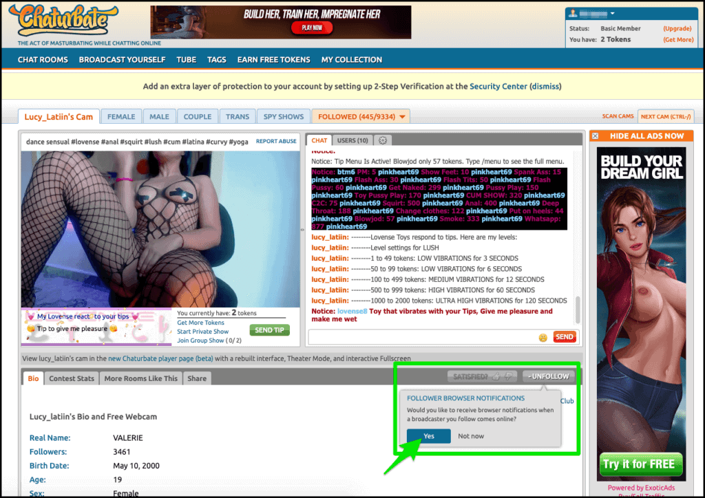 Chaturbate notifications straight from the browser