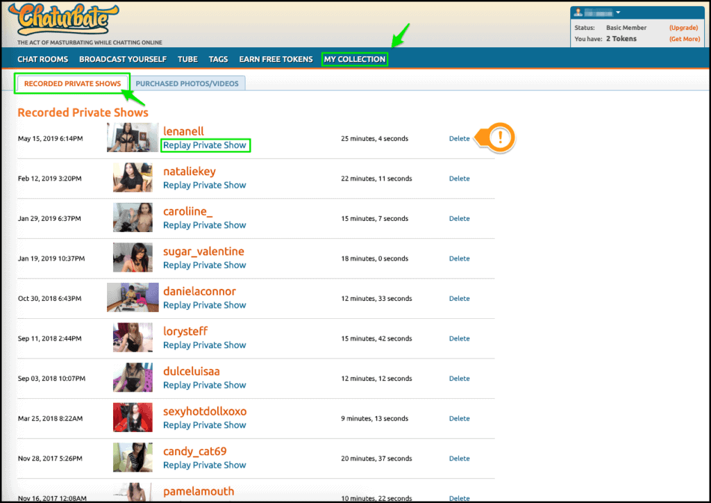 How to access my private shows recorded on Chaturbate?