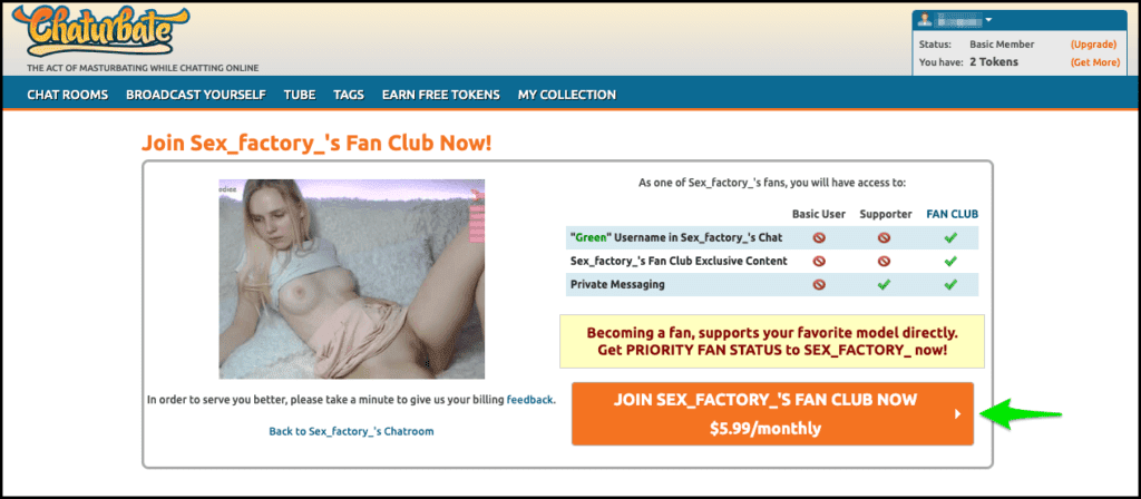 Chaturbate Fan Club Subscription Price Button